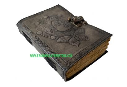Wholesaler Handmade Grimoire Mother Goddess Face Leather Journal Book Of Shadows Leather J